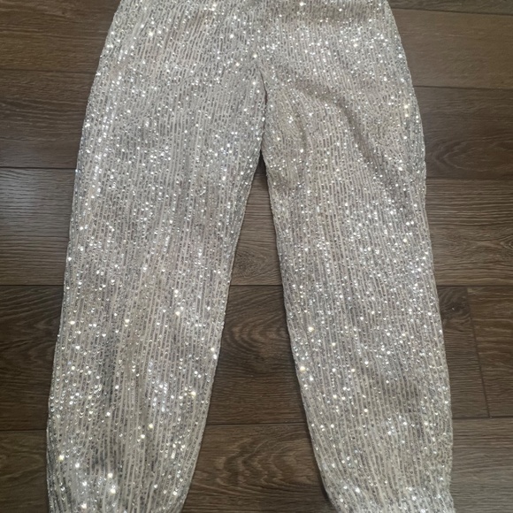 Loft Sequin Jogger Pants Cream Womens Pants Sz Medium Holiday Party Dressy - Picture 4 of 12